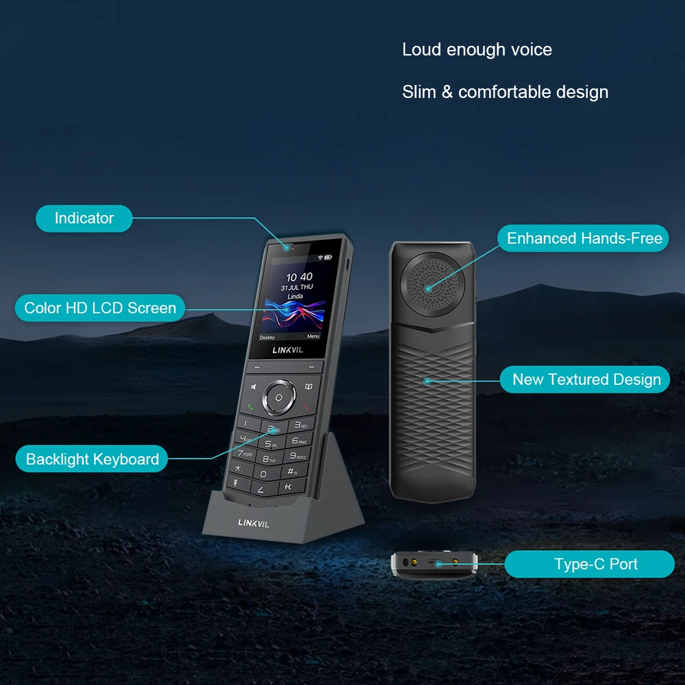 LINKVIL هاتف فيديو لاسلكي واي فاي SIP VoIP محمول باليد قابس أمريكي لمكتب الفنادق المنزلية - هاتف SIP محمول بمروحة صوتية #5