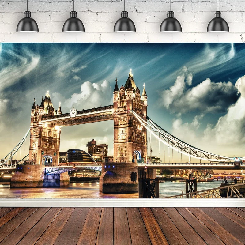 Toile de fond pour photographie, magnifique, répandue, bleu, blanc, paillettes, tour de nuit, pont de londres, paysage du lac, arrière-plan de tournée