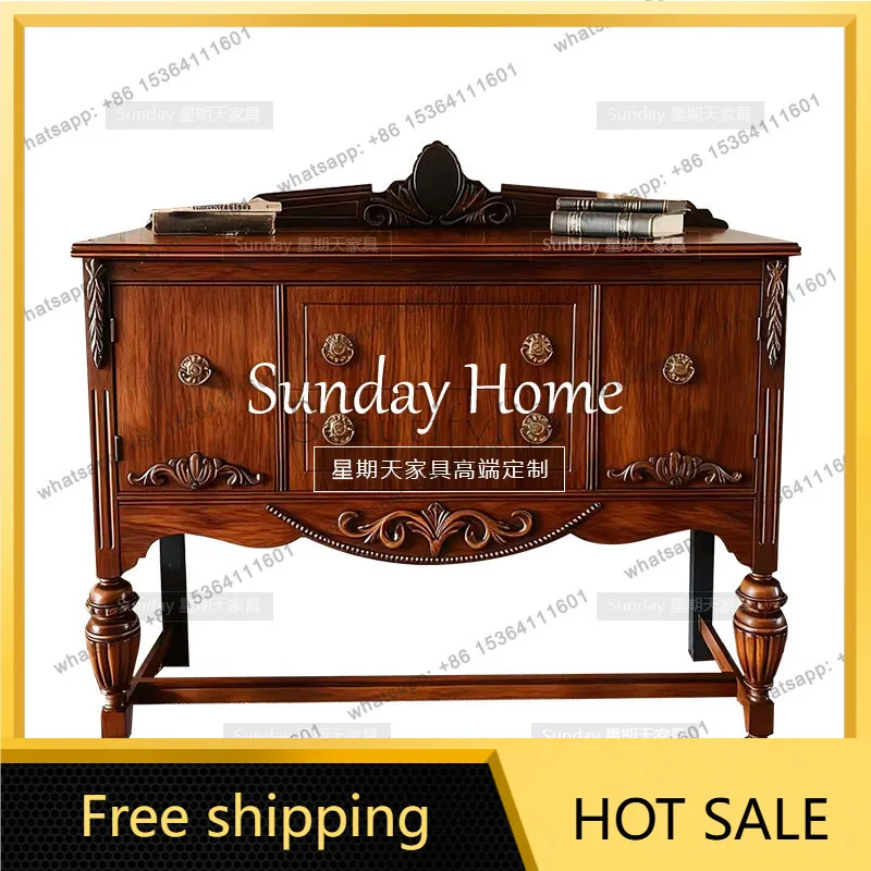 Factory direct sales  Medieval Style Carved Antique Dining Side Cabinet Living Room Large Capacity Roman Column Entrance Cabinet