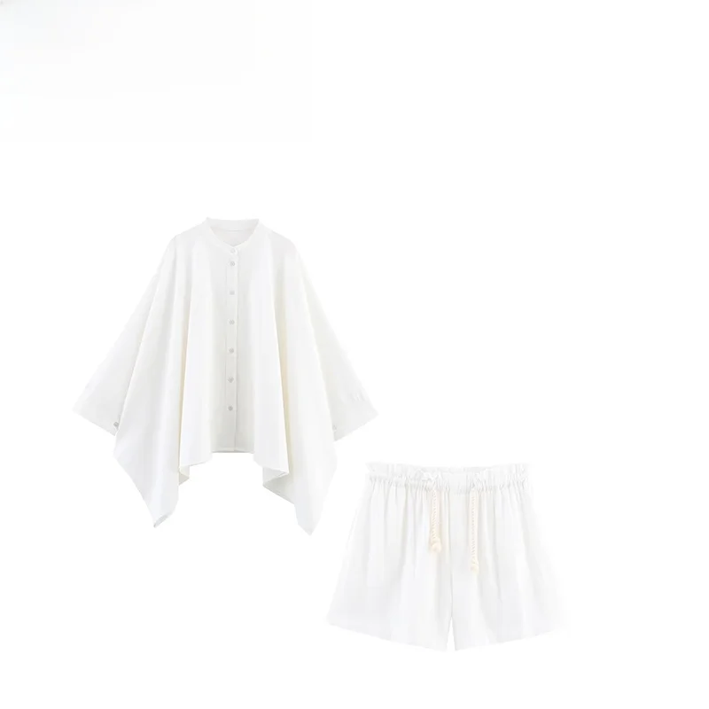 

ZBZA Spring New Women's Faion Design Linen Blend Casual orts 4043065 Two-Piece Set Long Sve round Ne Button Closure