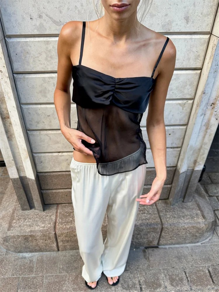 

Tossy Summer Sexy See-Through Tank Top For Women Backless Spaghetti Black 2026 New Sleeveless Vest Female Commute Camisole Top