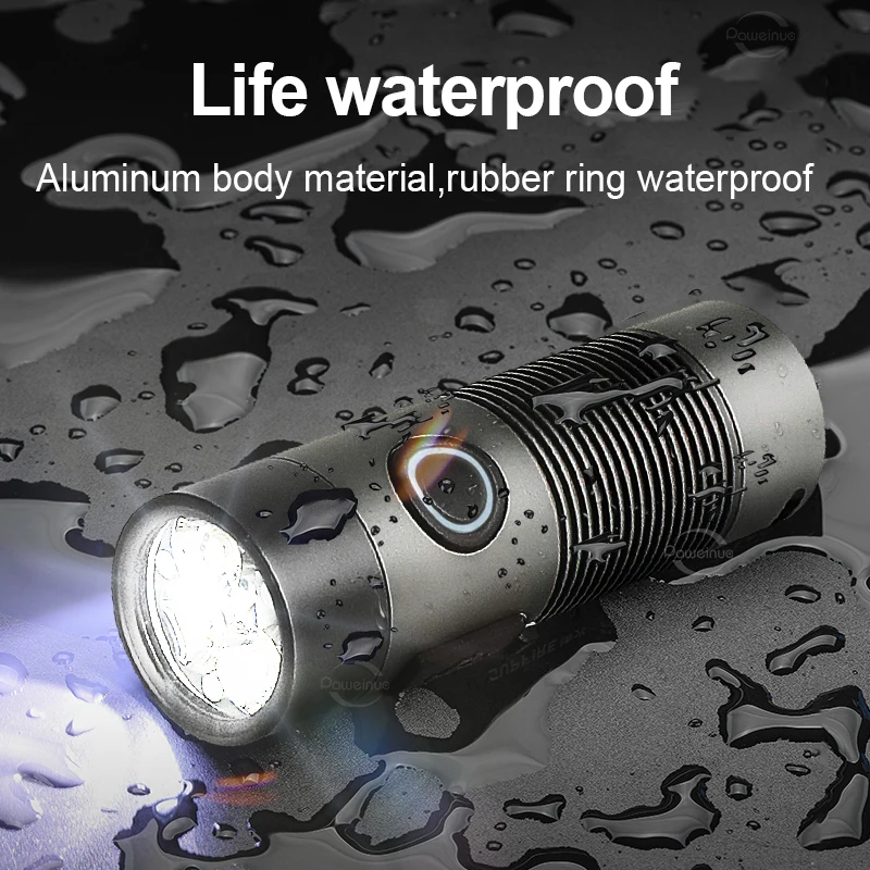 NEW Mini Flashlight 4*LED Stepless Dimming Torch Rechargeable Lamp 3000LM Small Flashlight Outdoor 18350 Battery Lantern Camping