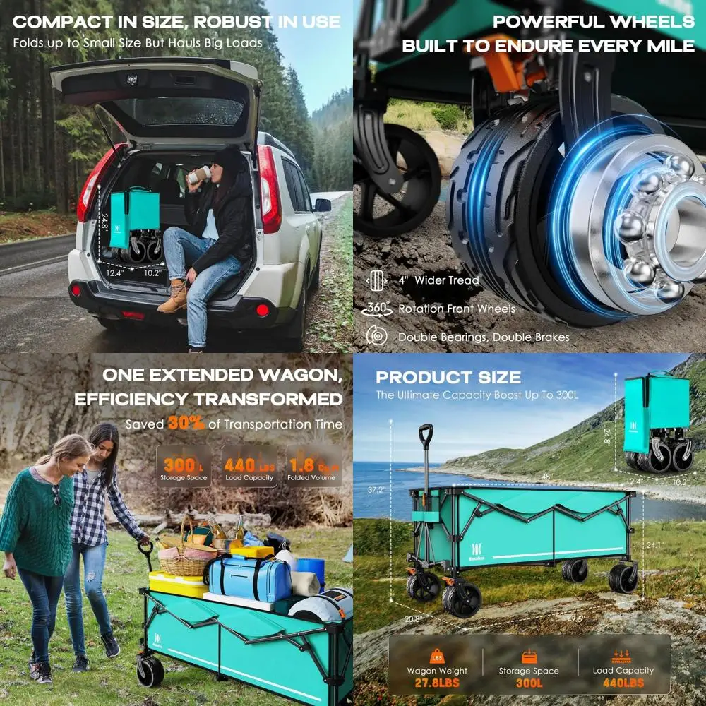 

Складная очень большая складная тележка, длина 48, грузоподъемность 440 фунтов, вездеходные колеса для активного отдыха