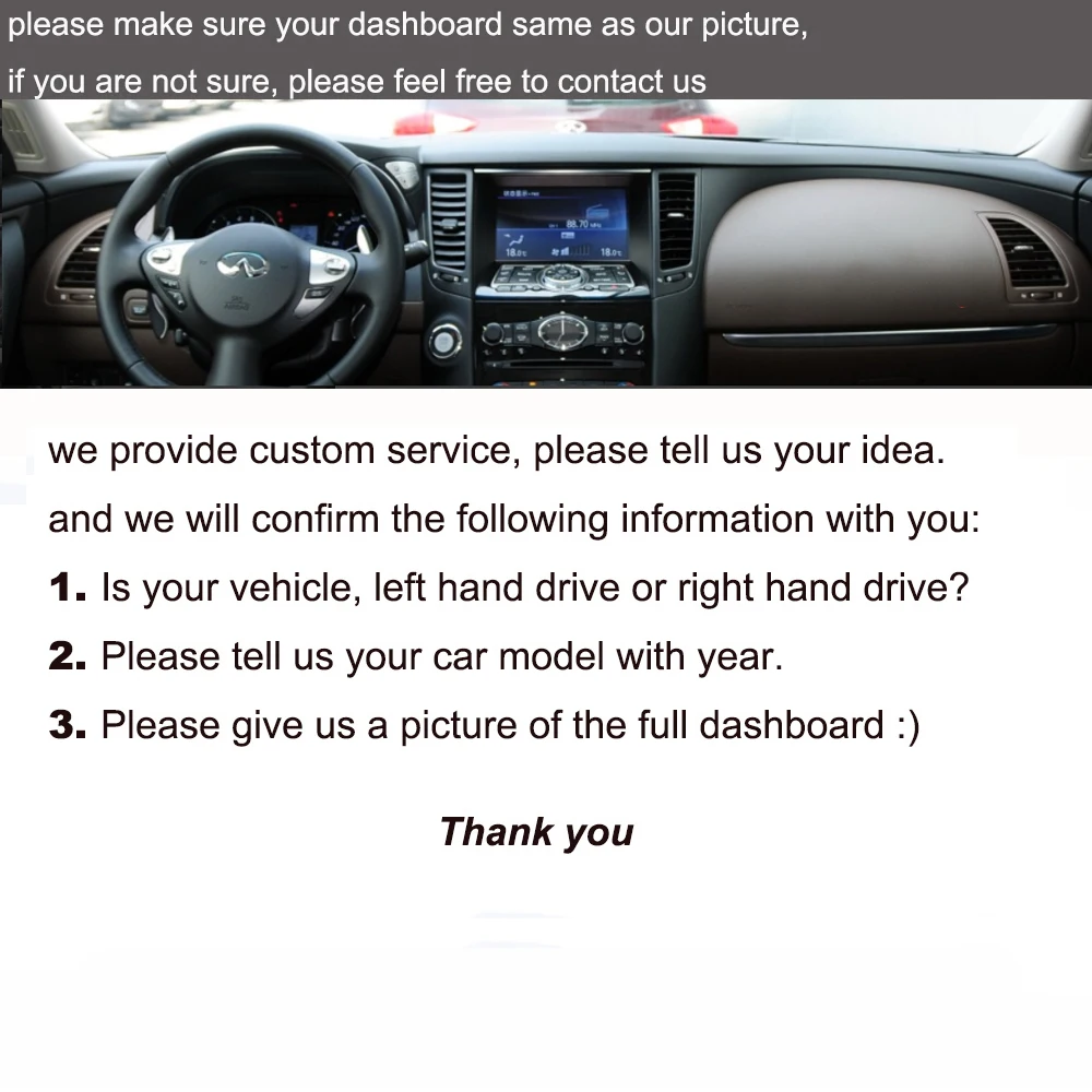 

Custom Car Dashboard Cover Wrap in Alcantara for Infiniti FX35 QX70 Mat Shade Cushion Pad Carpets Accessories