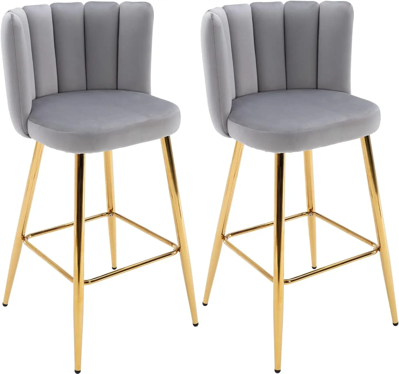 30 inç Bar tabureleri 2 Set Modern kadife Bar tabureleri Golded Footrest yaprakları koltuk mutfak ada & Bar, gri