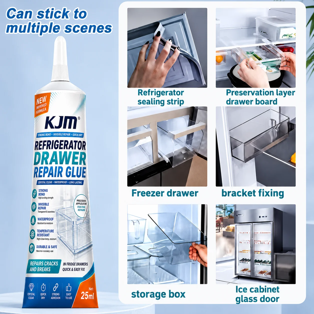 KJM Special Refrigerator Repair Glue 25ml Low Temp Clear Adhesive For Fridge Drawer Freezer Storage Box Plastic Crack Fix Glue