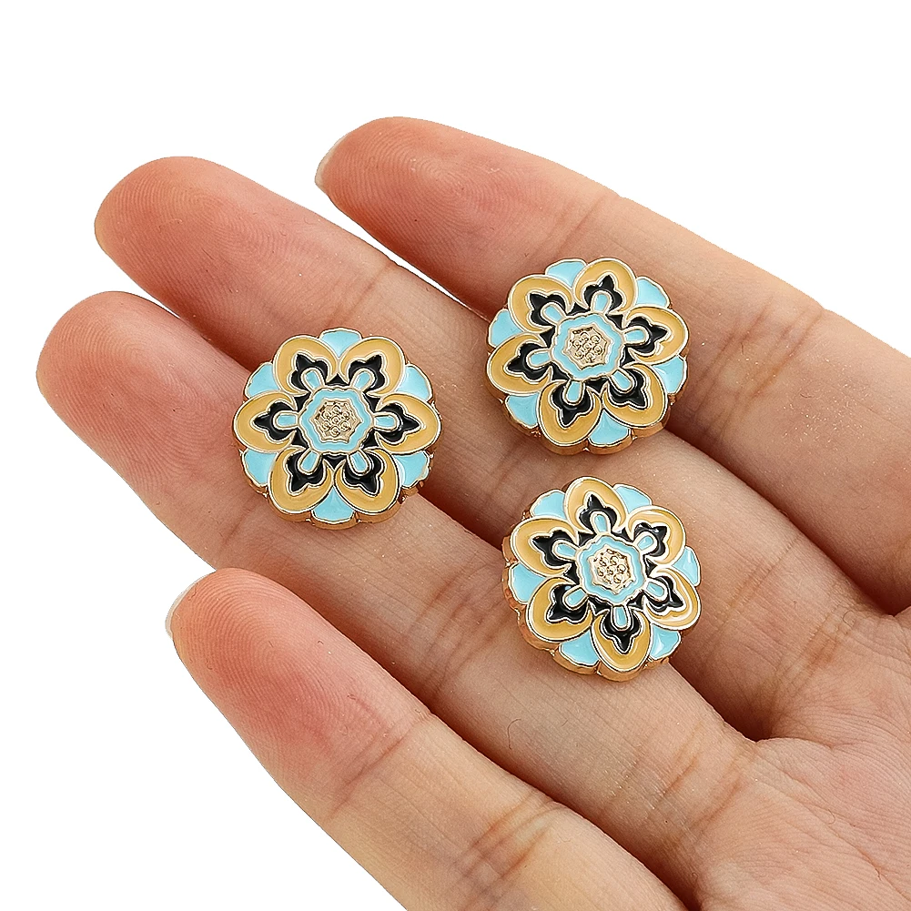 5PCS Alloy Totem Flower Shank Buttons Vintage Clothing Decoration DIY Sewing Supplies and Accessories Accesorio De Costura