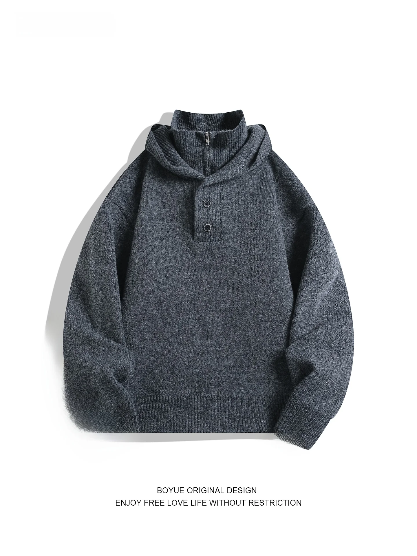 

Свитер Boyue в стиле «антикварная монета», вязаный, повседневный, с капюшоном, на пуговицах, для пар, молодежный, удлиненный, с воротником-стойкой