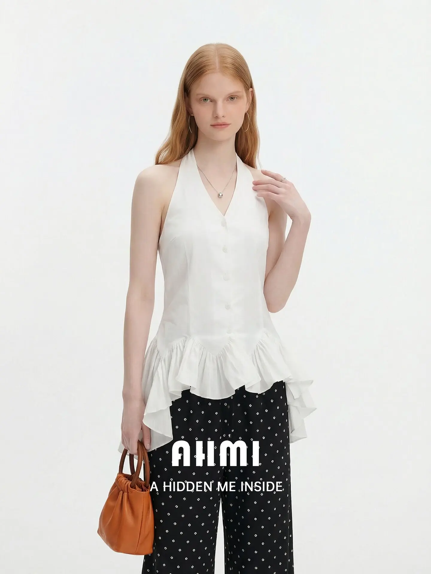 Elegant Style Irregular Hem Blouse Women's Summer New Fashionable TopAHMI High-End Reconstructed Tailoring Neck Hanging Small...