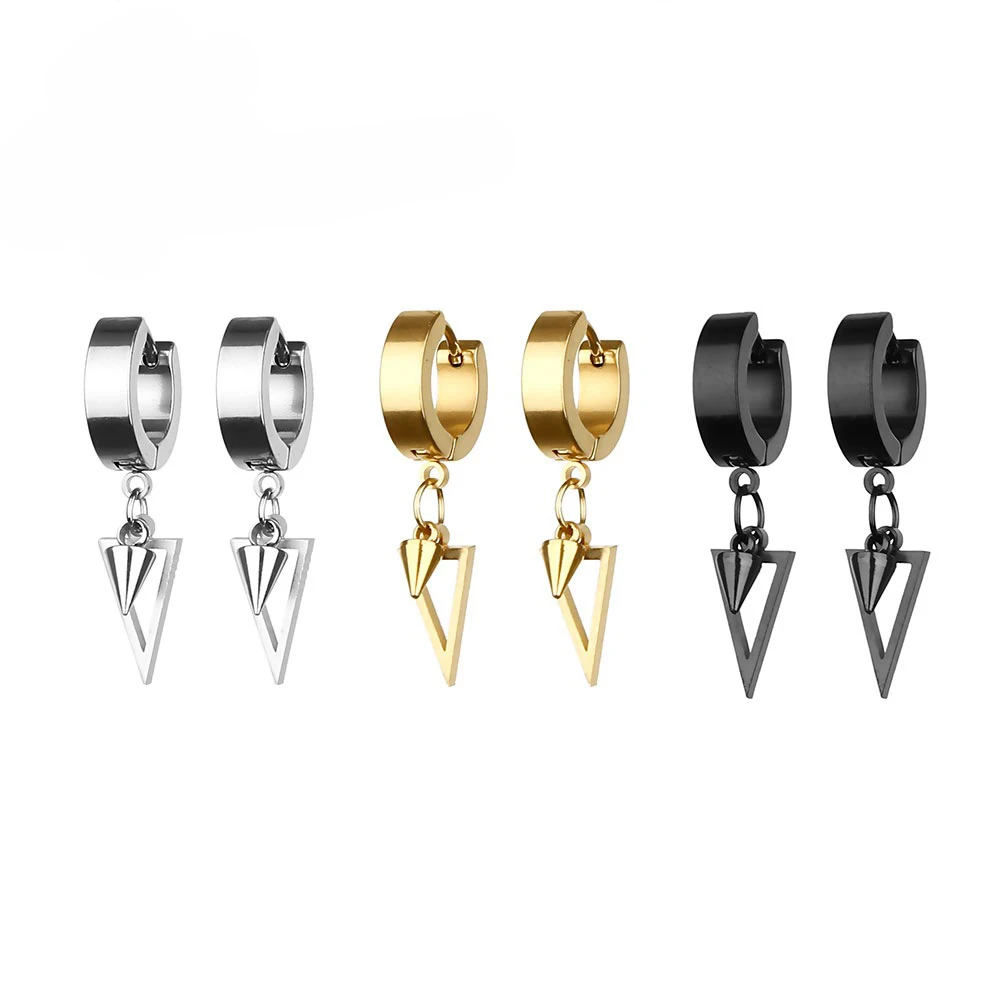 1 Pair Unisex Punk Drop Earrings For Women Men Jewelry Accessories Stainless Steel Geometric Triangle Spike Cone Earring Gift