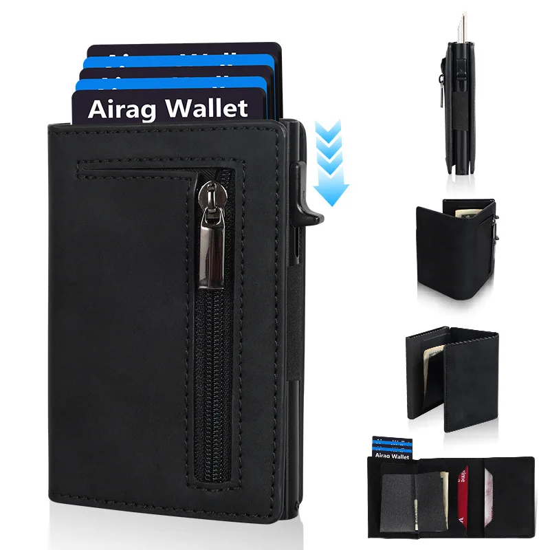 Magnetic Credit Card Holder Rfid Blocking Pop Up Minimalist Wallet Luxury Men Wallet Leather Bank Cardholder Case Purse for Men