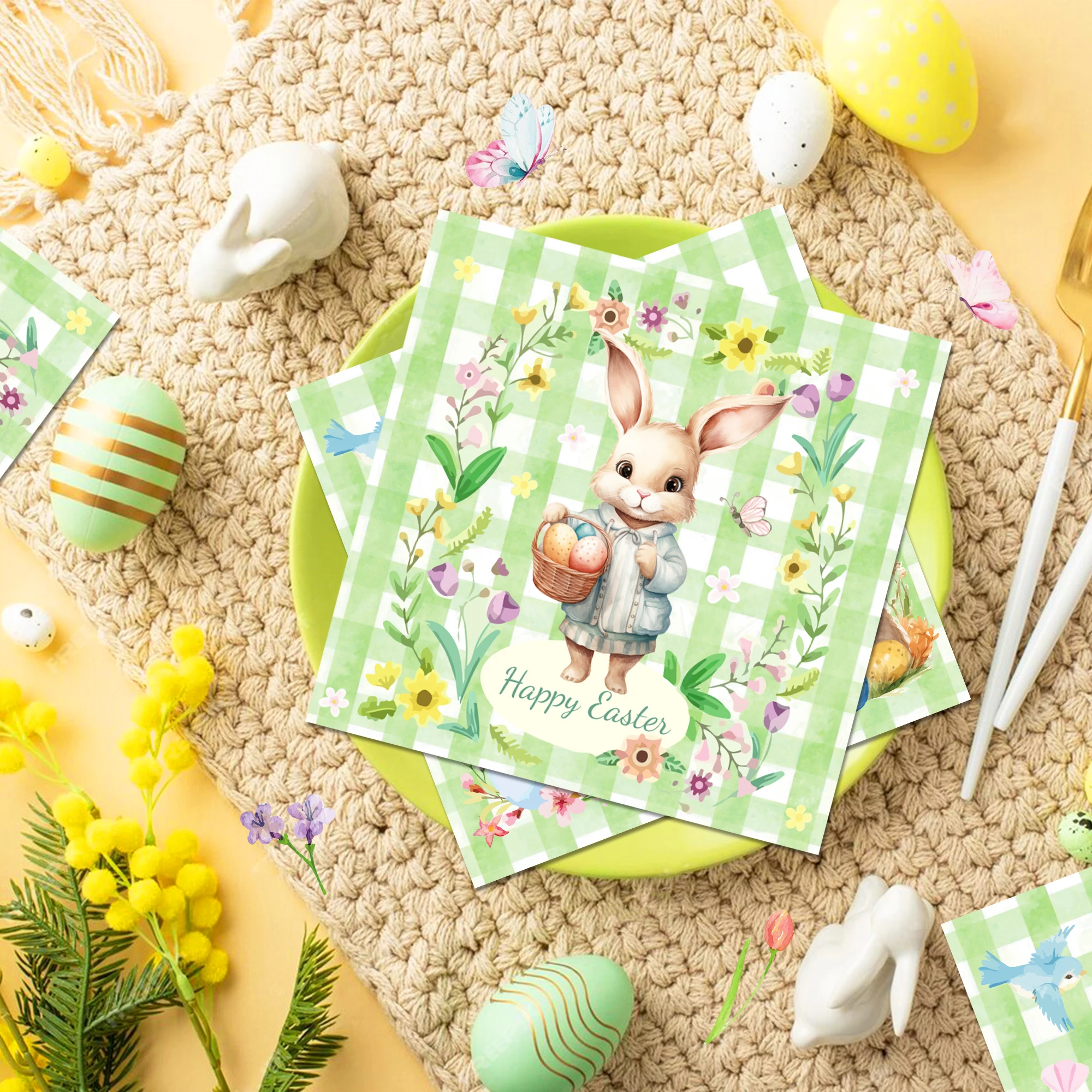 20pcs/32*32cm Easter Bunny Printed Napkins Disposable Paper Dinner Serviette Easter Egg Pattern Paper Placemats Party Decor