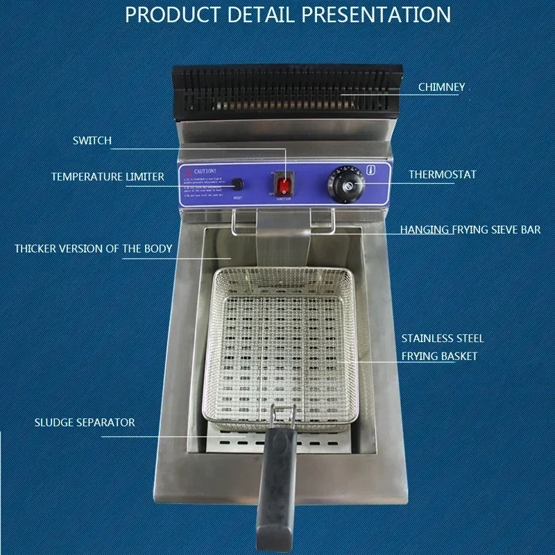 Desktop LPG Fryer with Oil Valve Fried Chicken Equipment GF-181V Gas Fryer 18L Single Cylinder French Fries Fryer//