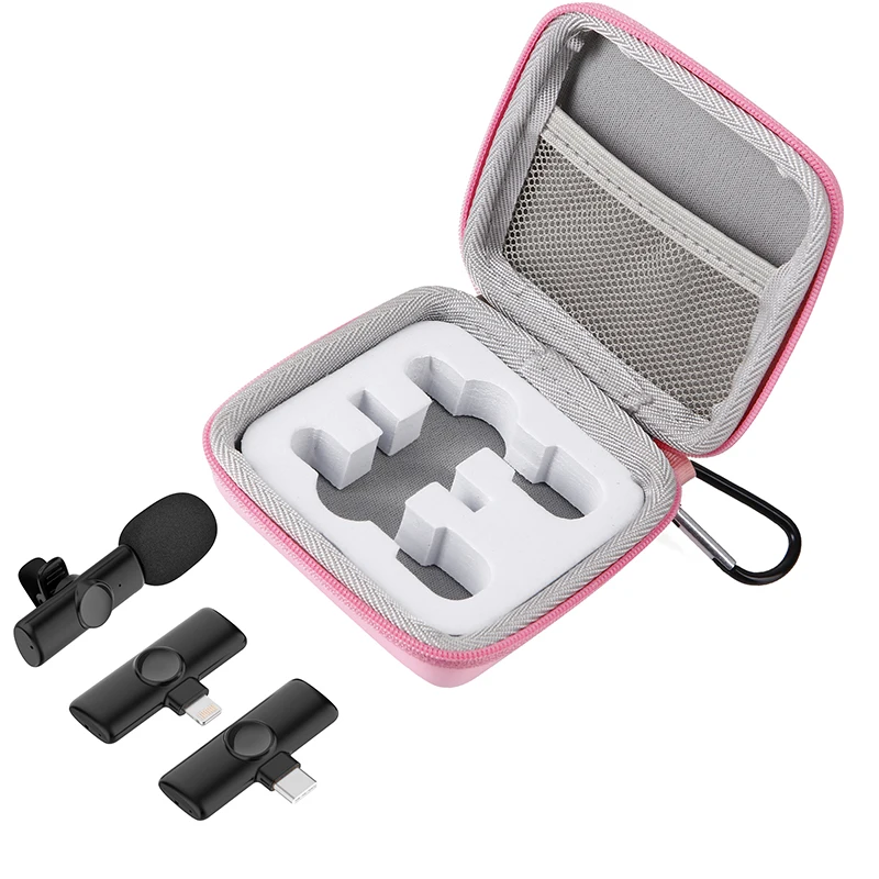 حافظة وردية Lav Mic حقيبة الصوت والعتاد حقيبة سفر لميكروفونات Lavalier اللاسلكية Lavalier Mic Lapel Mics التوصيل اللعب كليب على هيئة التصنيع العسكري