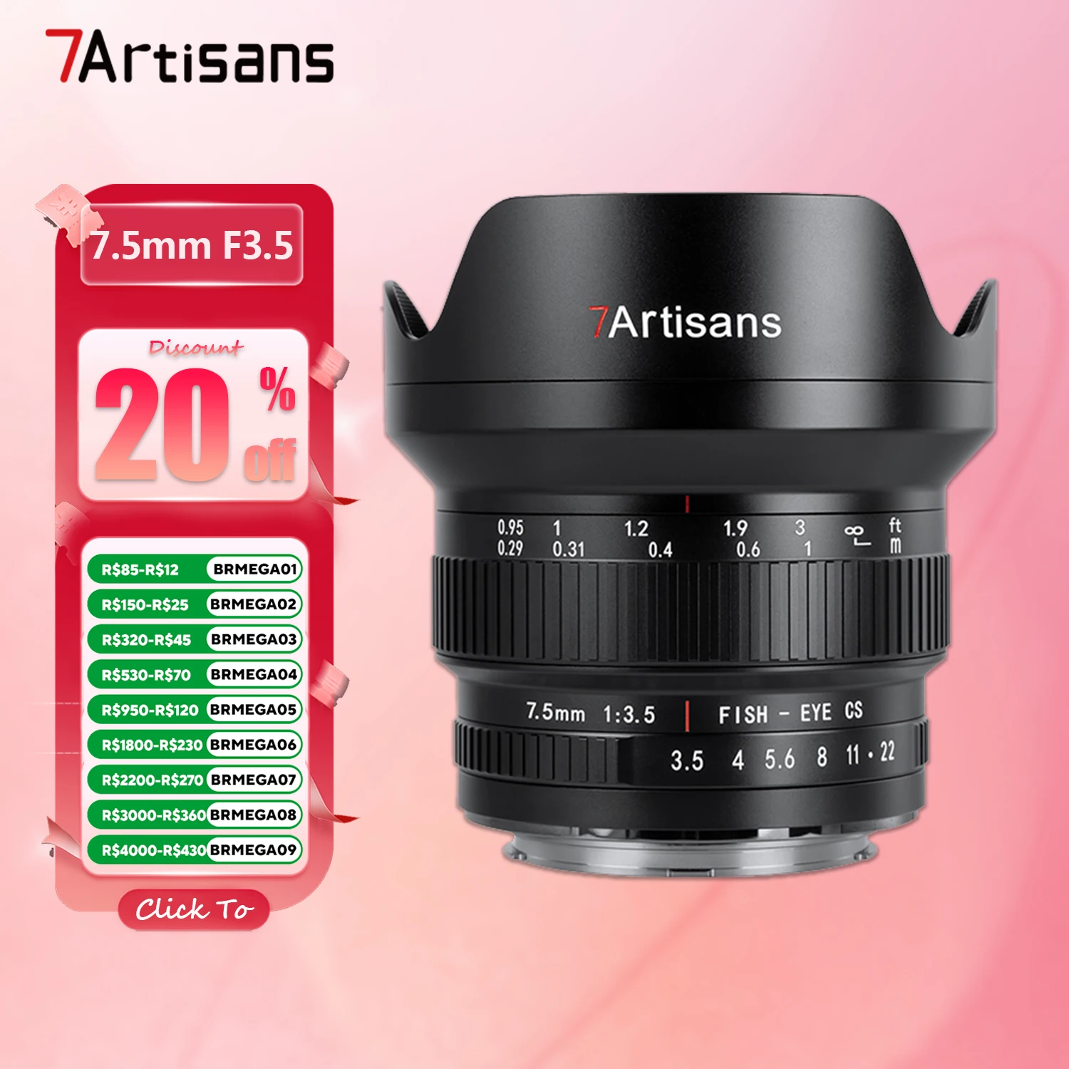 7artisans APS-C 7.5mm F3.5 Lente olho de peixe para câmera DSLR Fotografia ideal com Canon EF Nikon F Mount D7500 EOS 80D 77D 850D