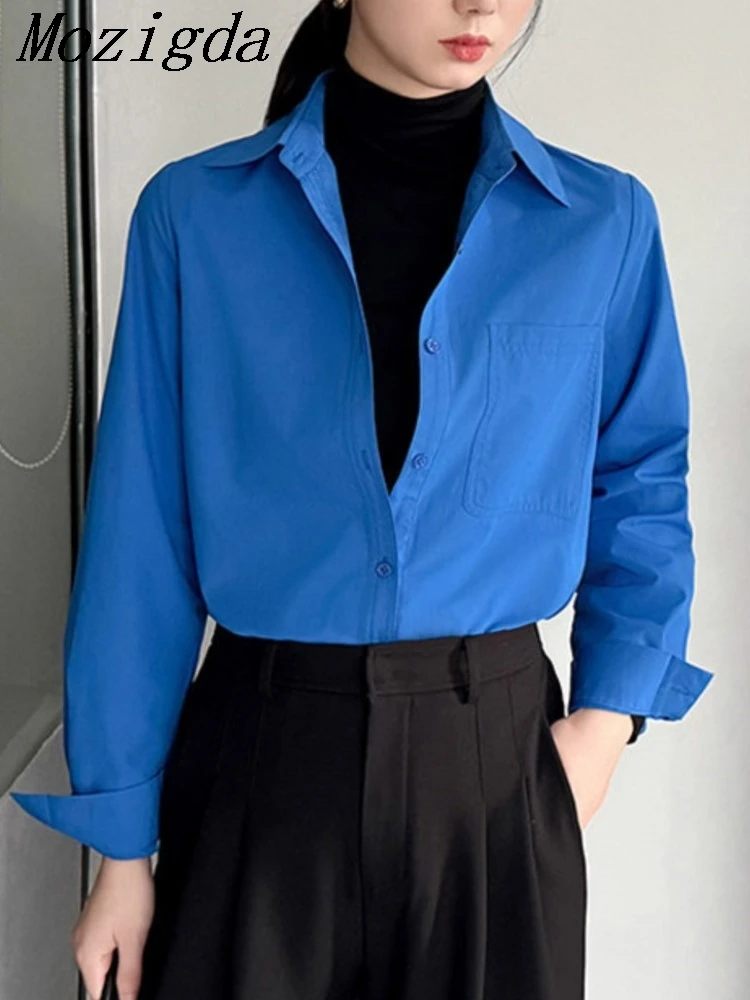 

Klein Blue spring summer shirt Blouse Women Korean Minimalist Commuter Ladies tops Shirt camiseta mujer