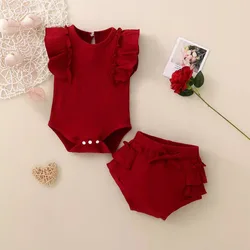 MiniAinis Summer New Newborn Cotton Romper Bowknot Shorts 2 Pieces Suit Baby Girls Flying Sleeves Bodysuit Clothes Set Jumpsuit