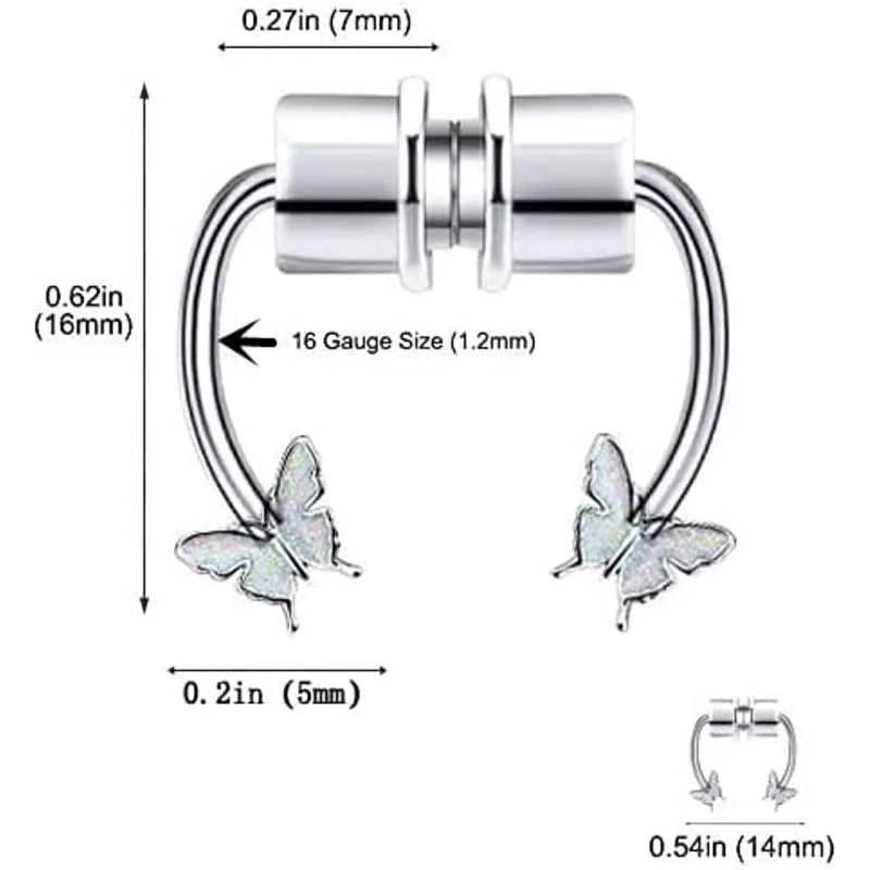 المغناطيسي فراشة الأنف الدائري للرجال والنساء ، وهمية الحاجز الدائري ، فو الأنف الحاجز خواتم ، غير مثقوب كليب على خواتم ، 1 قطعة ، 2 قطعة ، 3 قطعة