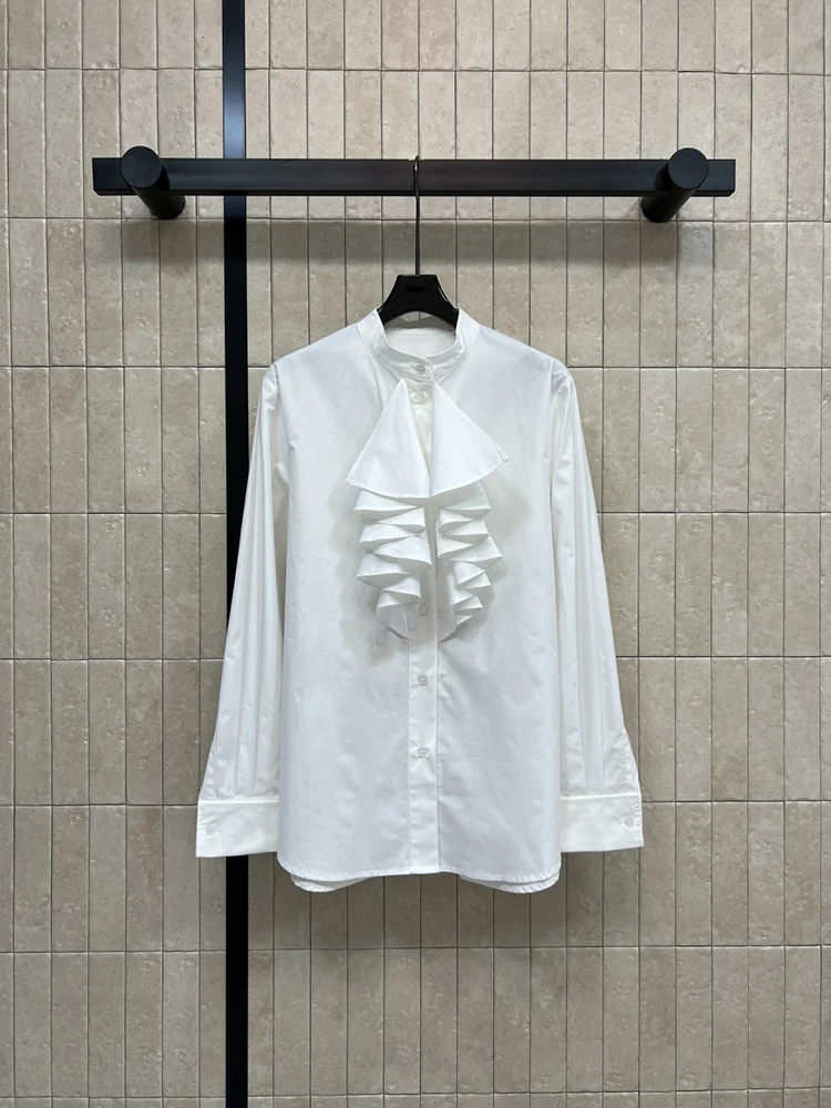 

SVORYXIU Autumn Winter 2025 Fashion Flounces Collar White shirt Light, Thin Breathable Women's Casual Style Chic White Shirt