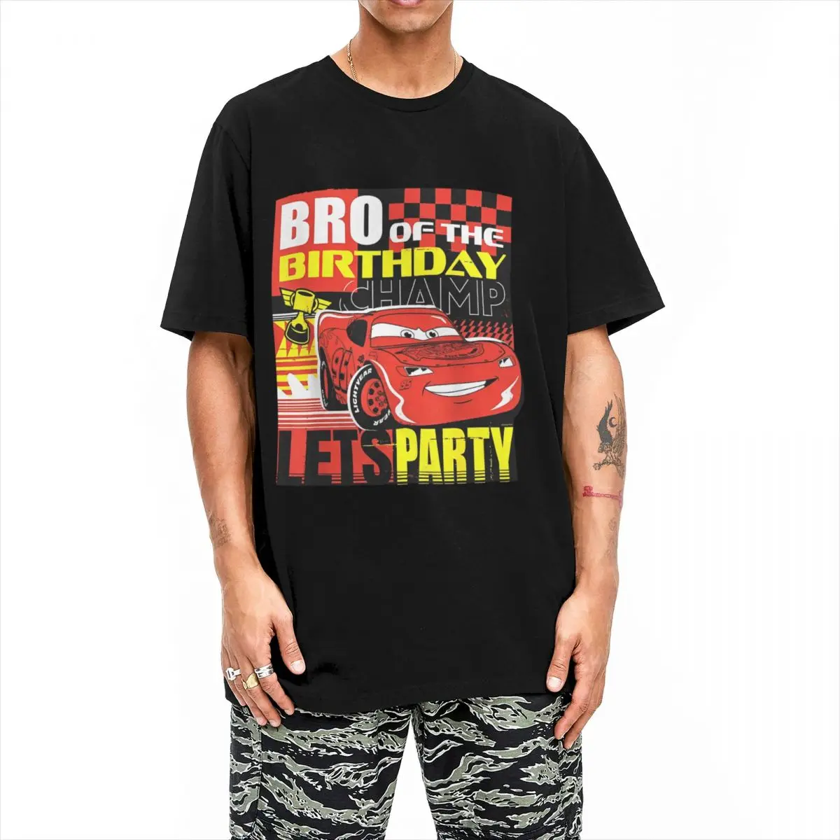 Funny McQueen Cars Bro Of The Birthday Champ Party T-Shirts Men Women's Cotton T Shirt Short Sleeve Tee Shirt Graphic Clothes