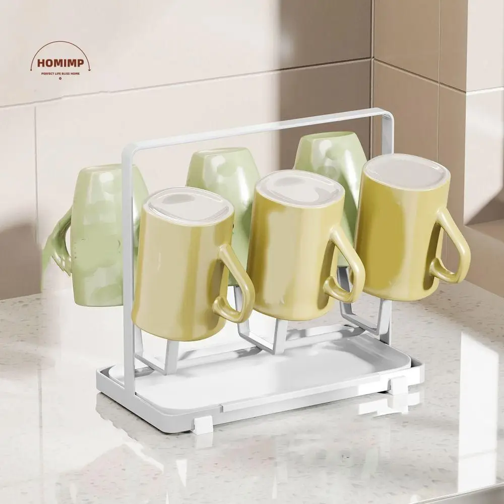 

Anti-slip Bottom 6 Glass Cups Stand Holder Space Saving Stainless Steel Glass Cup Stand with Tray Bottle Drainer Stand Bar