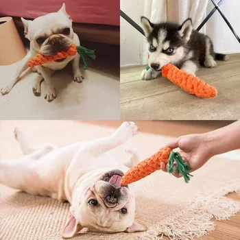 1pcs Carrot Dog Bite Rope Pet Dog Toys Cartoon Chew Toys Durable Braided Bite Resistant Puppy Molar Cleaning Teeth Cotton Rope 3
