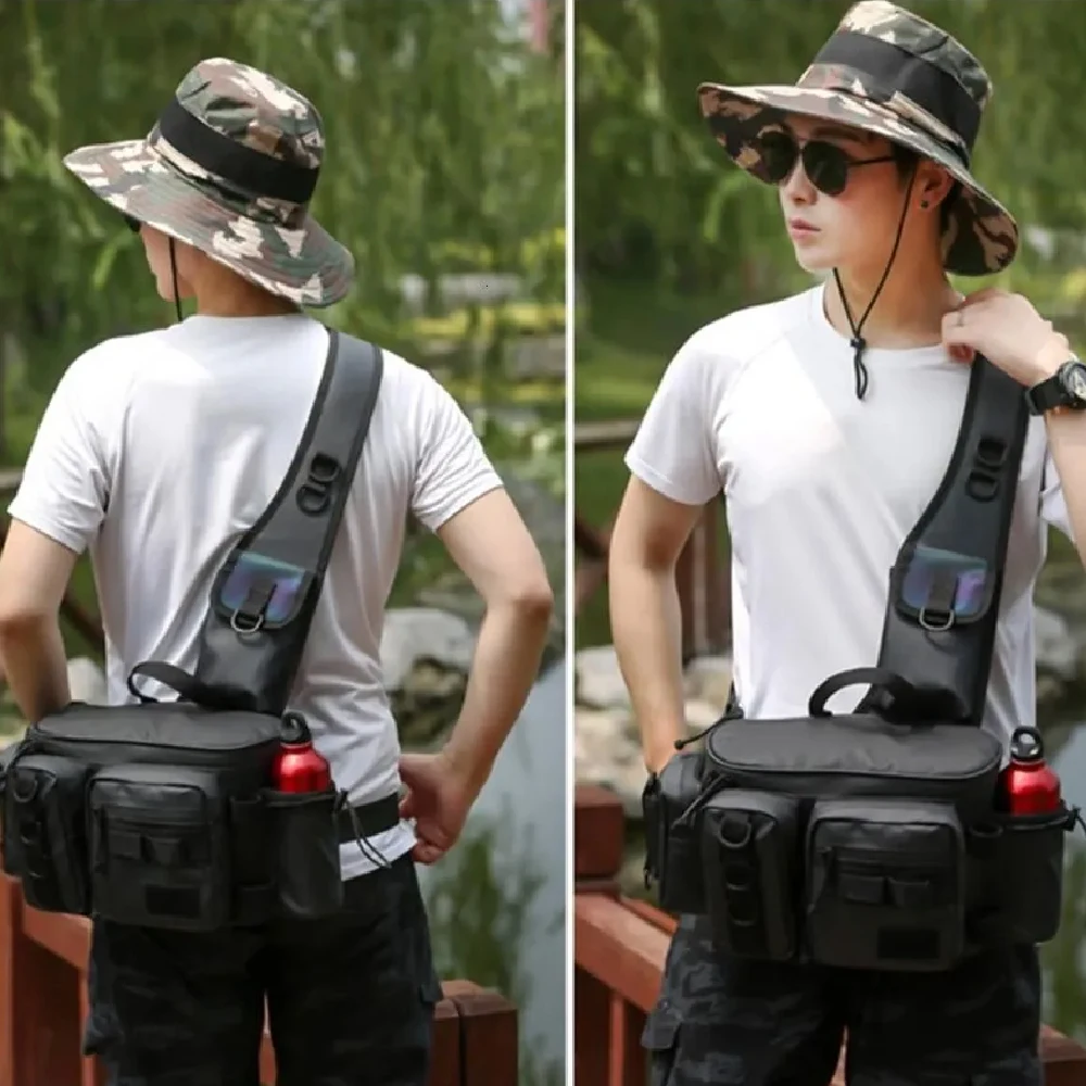Crossbody-Angelzubehör-Aufbewahrungstasche, Hüft-Rucksack mit verstellbaren, breiten Schultergurten, große Kapazität, leicht – Detail 8