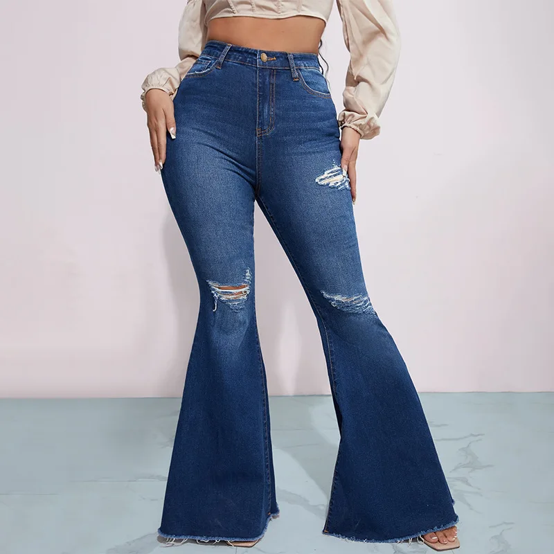 

Jeans New High-Waist Stretch Flared Pants Women Hip-Lifting Denim Long Pants Women's Ripped Jeans Pants Trousers