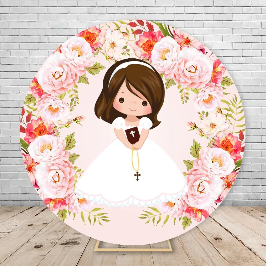 Elasticity Round Girl Boy Holy Communion Angel Peace Dove Children's Birthday Decoration Backdrop Party Custom Background Wall