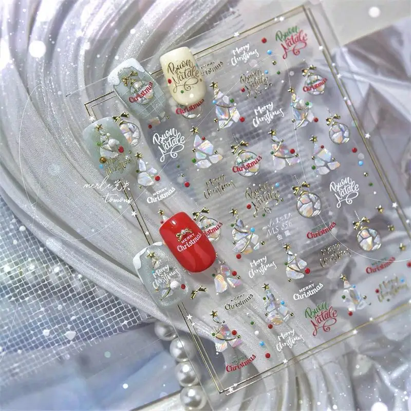 Cute Christmas Style Bow Star Christmas Tree Nail Art Stickers Girly Nail Art Print Embossed Stickers Women Nail Decoration Gift