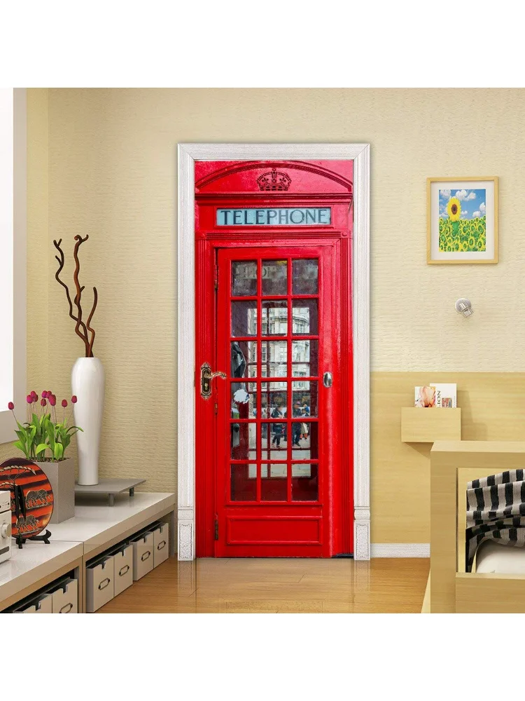 Londyńska czerwona naklejka na drzwi telefonu 3D paryż nowoczesna tapeta artystyczny Design PVC naklejka do pokoju ozdobne wyjmowane plakaty z zamrażarką — zdjęcie 2