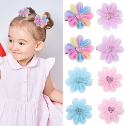 Oaoleer 2 pz/set fermagli per capelli a fiori colorati Sweet Girls Mesh simulazione fiori forcina Barrettes bambini copricapo accessori per capelli