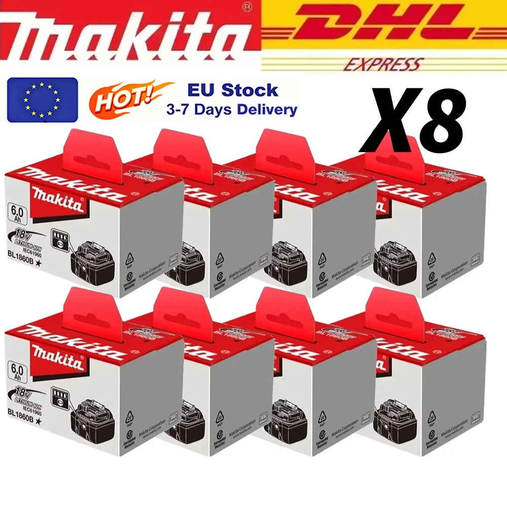 Batteria originale Makita 18V 6.0Ah agli ioni di litio, con indicatore luminoso di carica, batteria ricaricabile per utensili elettrici LXT, compatibile con i modelli BL1860B, BL1860 e BL1850, dotata