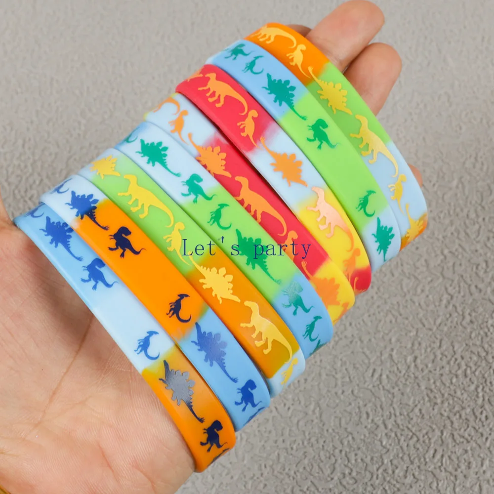 10Pcs Cute Dinosaur Silicone Bracelet Jungle Dino Wristband for Kids Boy Dinosaur Theme  Birthday Party Favors Pinata Fillers