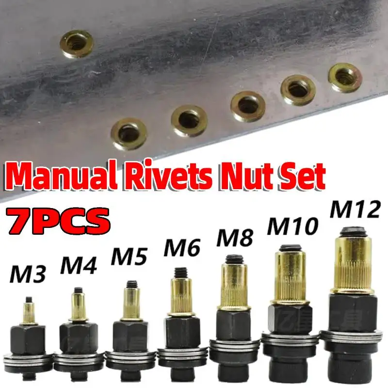 

Набор из 7 ручных заклепочников для гаек M3-12 с адаптером для установки заклепочных гаек для ремонта металлических конструкций, автосервиса и монтажа глухих заклепок
