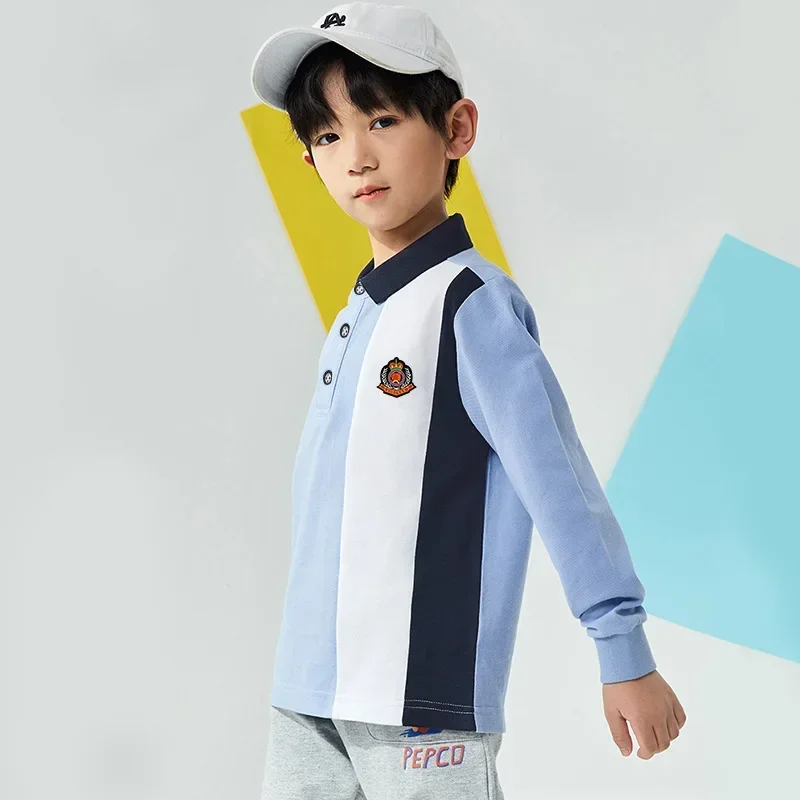 Boys Polo Shirts 2024 Spring Autumn Polo Kids Long Sleeve Tops for Boy Color Contrast Children Sweatshirts Teenager Tees Clothes