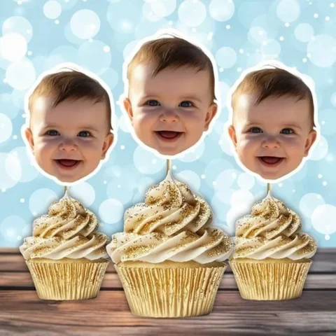 Toppers de cupcake de rosto personalizado 12 peças foto topper divertido chapéu de festa cupcake topper para festa de aniversário decoração festa fa