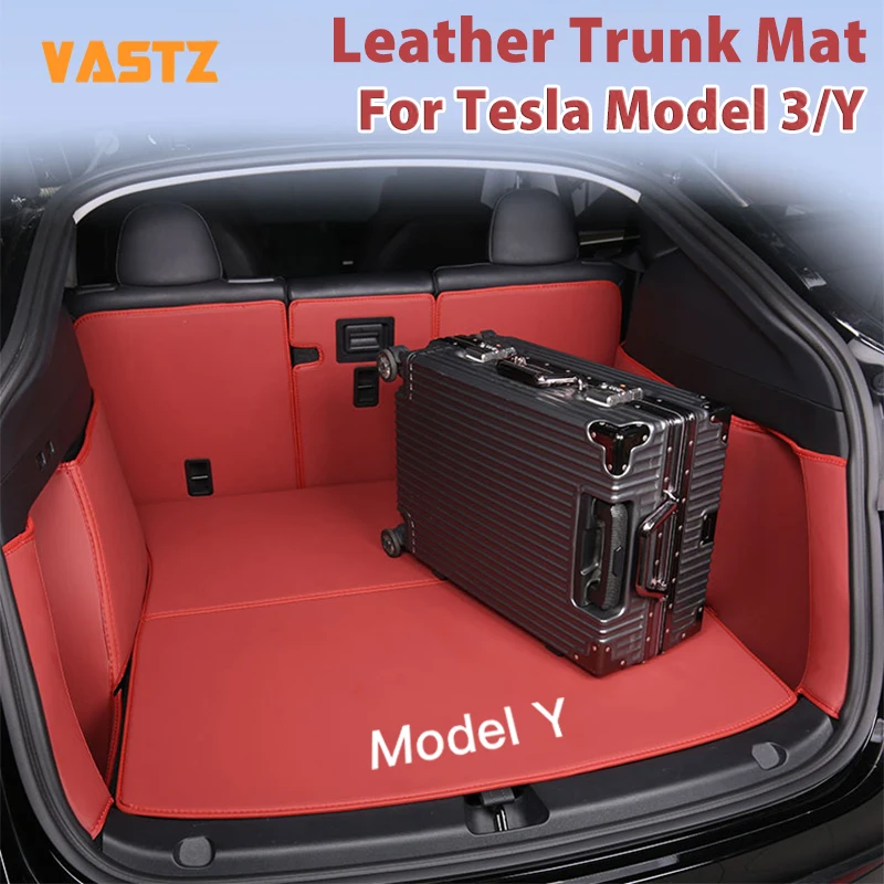 Trunk Mats Leather Trunk Liner All Weather Anti Slip Waterproof Cargo Liner Car Accessories For Tesla Model Y 2023 2022 2021