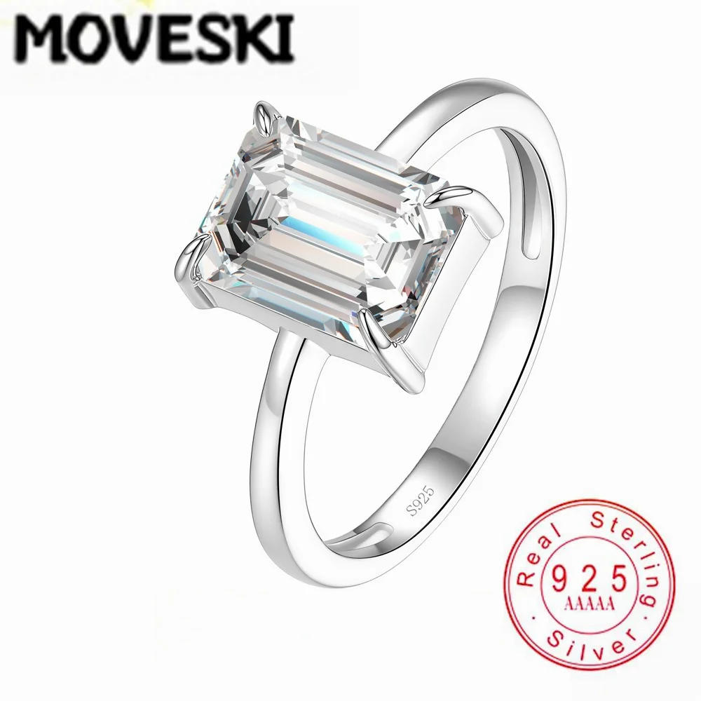S925 Sterling Silver 3CT Emerald Cut Moissanite Ring for Women - Solitaire Promise Engagement Jewelry
