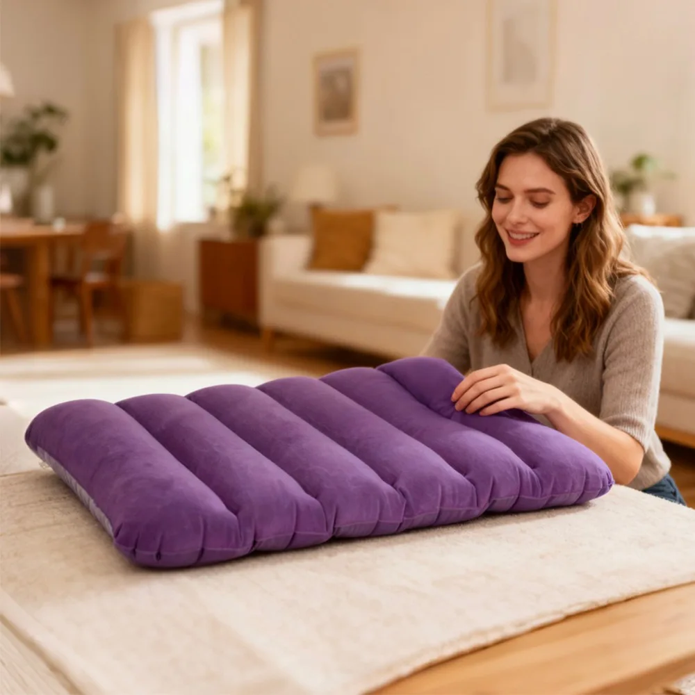 Portable Inflatable Travel Backrest Pillow with Lumbar Support Foldable Nap Pillow for Outdoor Leisure And Sleep on Side