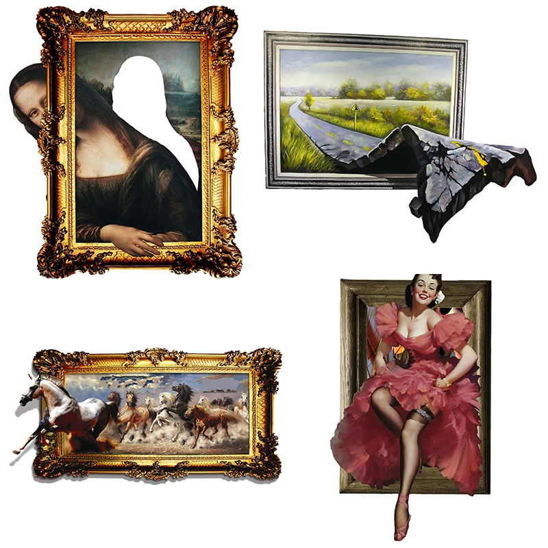 Three Ratels QC396 Creative funny Mona Lisa 3D wall stickers for home decoration accessories for living room