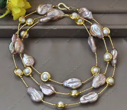 MTC·STAR Z13077 Luster 45'' 25mm Peacock-Lavender Drop Coin White Gold Plated Pearl Necklace