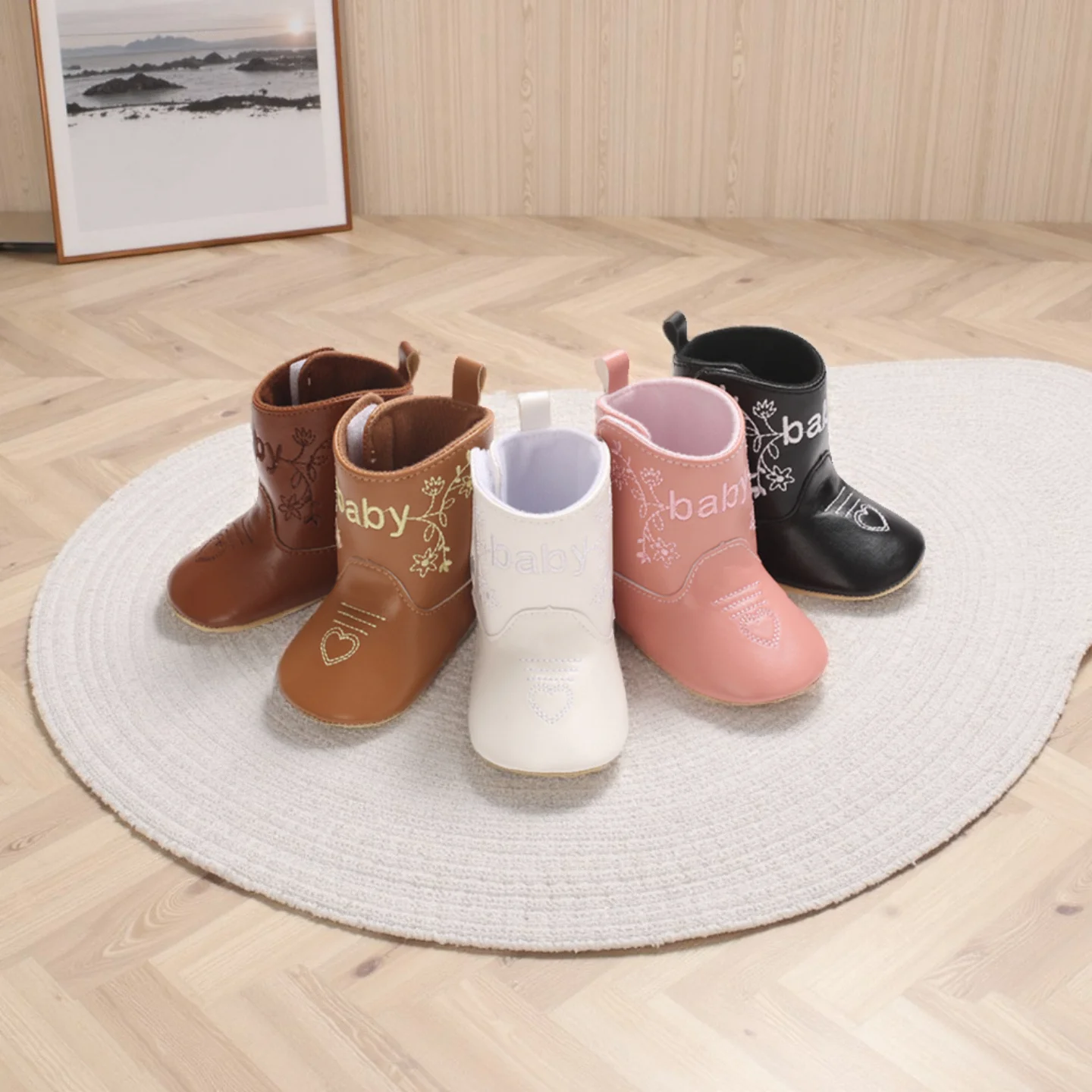 Retro Winter New Men's And Women's Boots PU Printed Children's Boots Rubber Sole Anti Slip Children's Shoes 0-18M