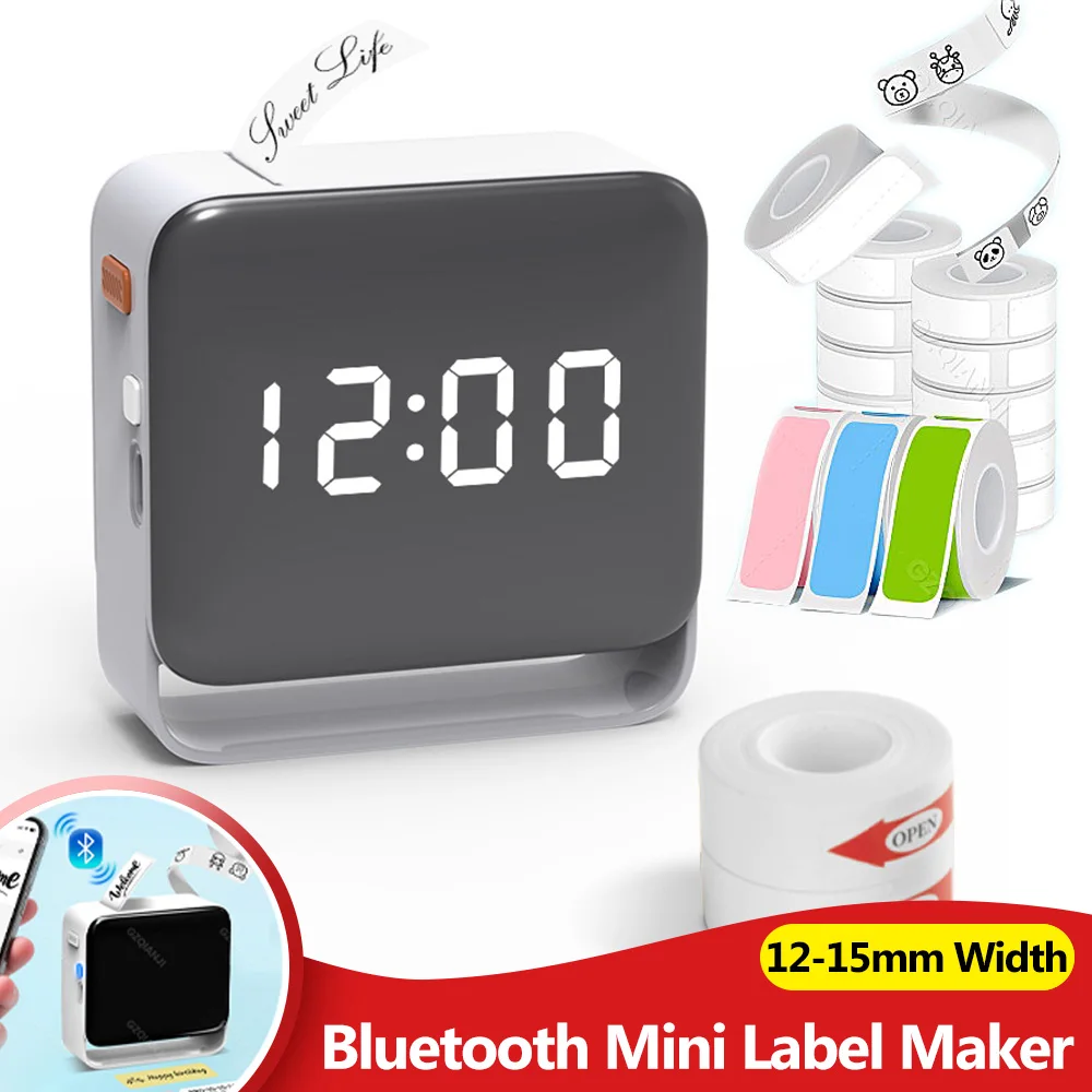Pocket Thermal Label Maker Clock with 12-15mm Paper Rolls like D11 D110 Mini Label Printer Portable Wireless Sticker Machine