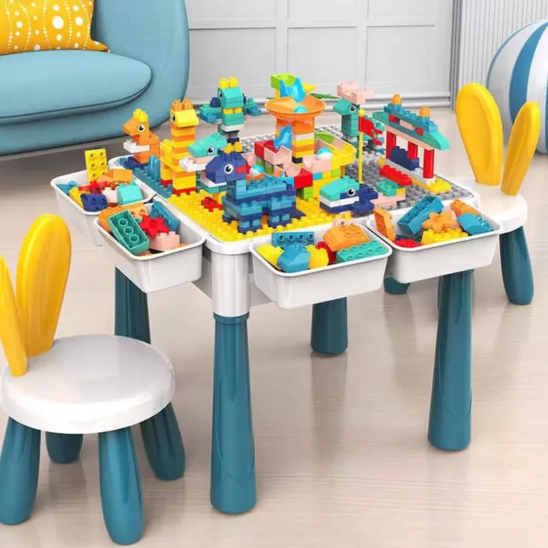 Multifunctional Plastic Building Block Table with Storage Space for Preschool Children Learning and Play