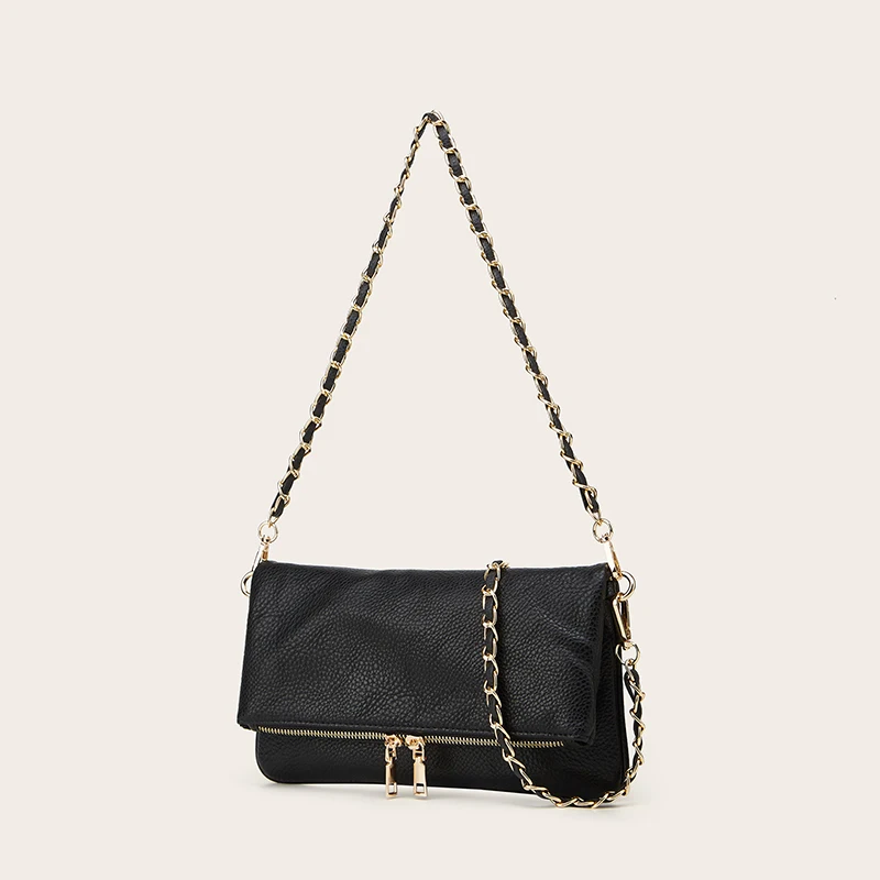 

Women Underarm Chain Crossbody Bag Pu Waterproof Lychee Pattern Flap Design Casual Small Shoulder Bag for Shopping Versatile