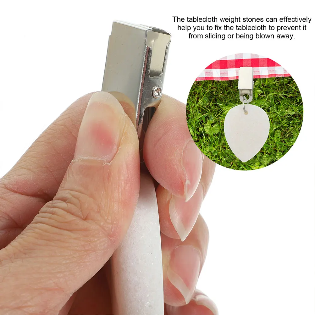 

6pcs Outdoor Tablecloth Weights Oval Shape Compact Reusable Table Cloth Clips Camping Supplies Stone Table Cover Weight