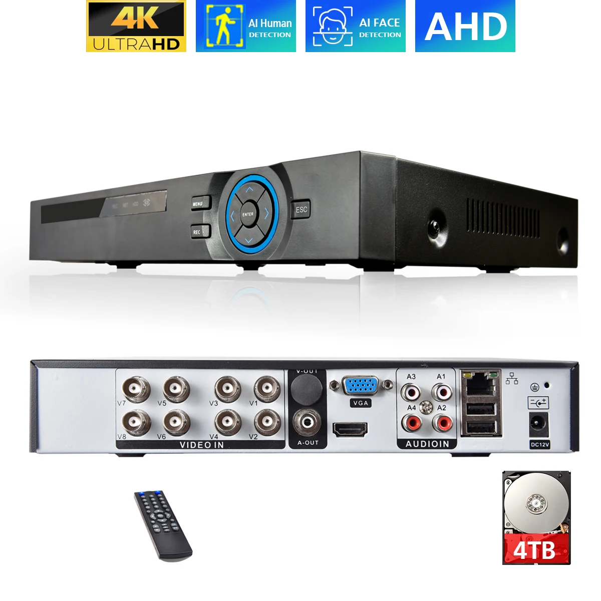 

TOPROHOIME h.265+ 4CH 8CH Ultra HD 4K AHD DVR Recorder Support AHD 4K 8MP 1/3'' Sony CCD security Camera Kit HDMI 4K Alarm