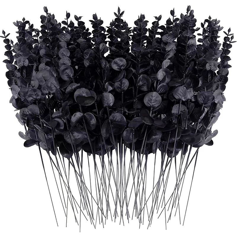 20PCS steli di eucalipto nero foglie di eucalipto artificiale decorazioni primaverili rami di eucalipto eucalipto finto con foglie finte 15''