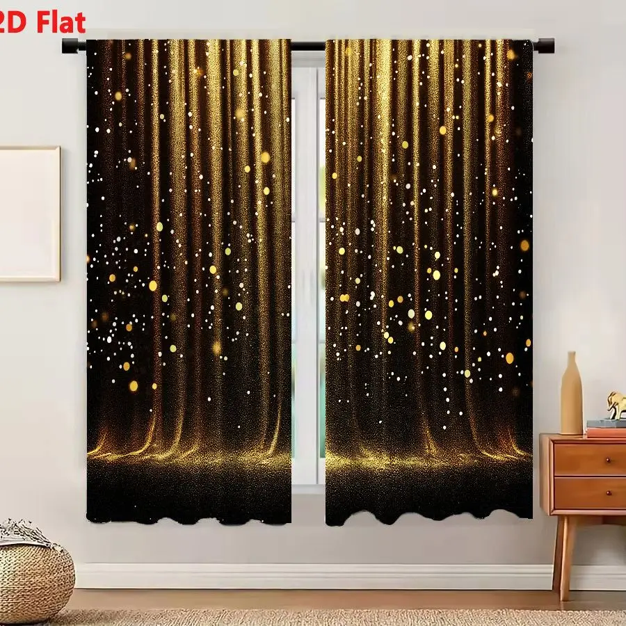 2Pcs Curtains Add 2D Flat Rich Textured Background Golden Streaks Flowing Curtains Liquid Light Deep Gold Amber Dark Backdrop Gl